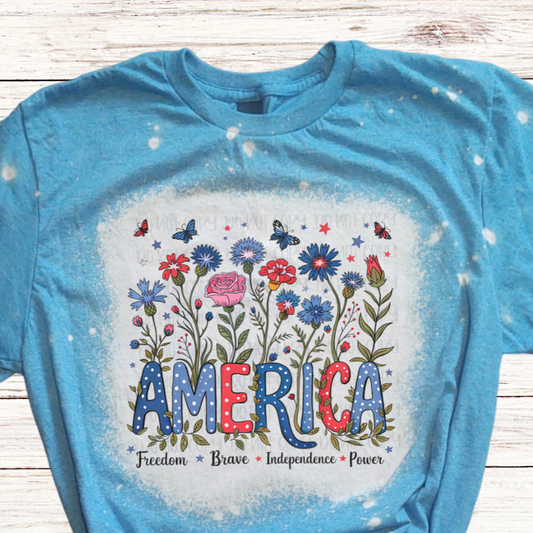 America Wildflower Bleached 4th of July Shirt