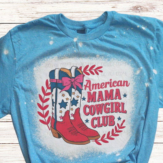 American MAMA Cowgirl Club Bleached 4th of July Shirt