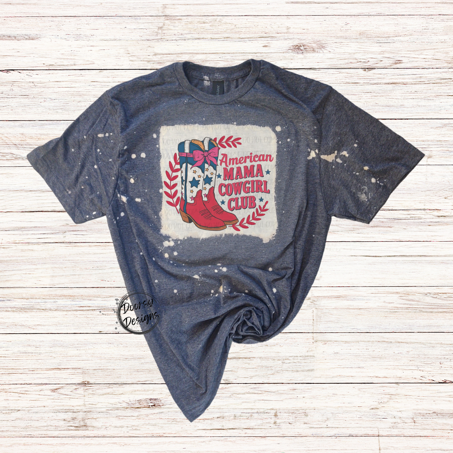 American MAMA Cowgirl Club Bleached 4th of July Shirt