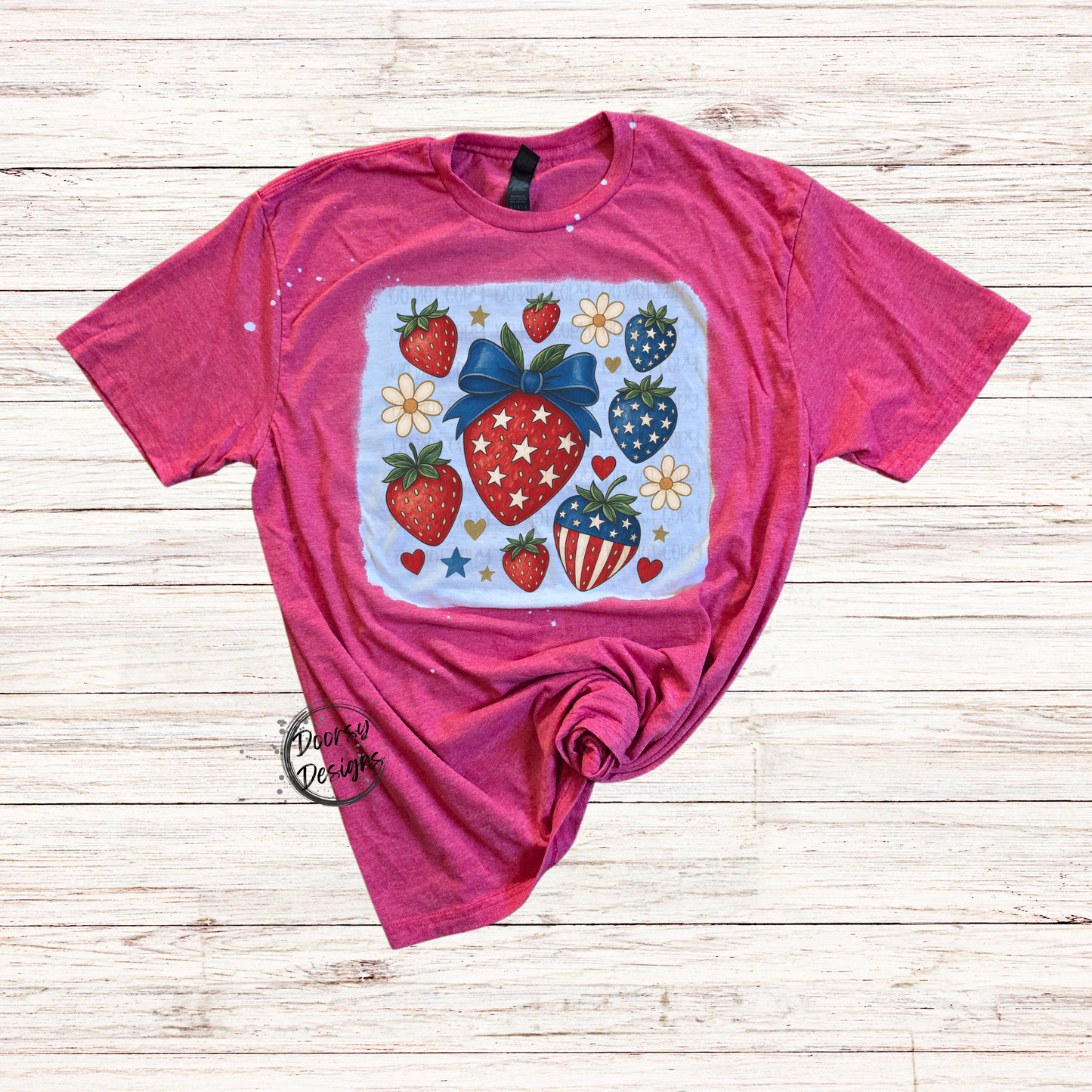 Strawberries Bleached 4th of July Shirt