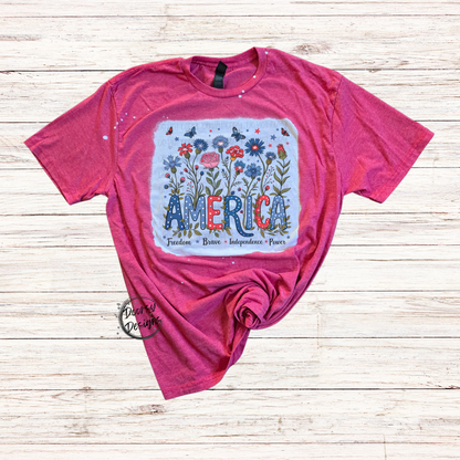 America Wildflower Bleached 4th of July Shirt