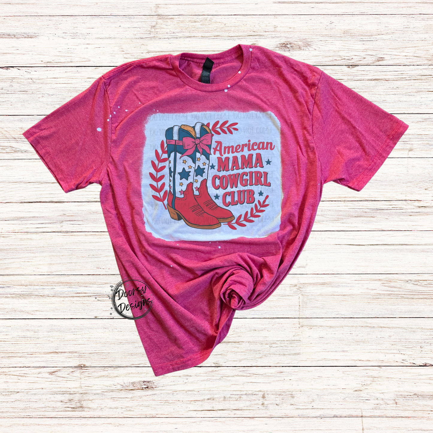 American MAMA Cowgirl Club Bleached 4th of July Shirt