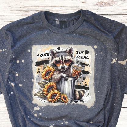 Cute But Feral Raccoon Bleached T-Shirt