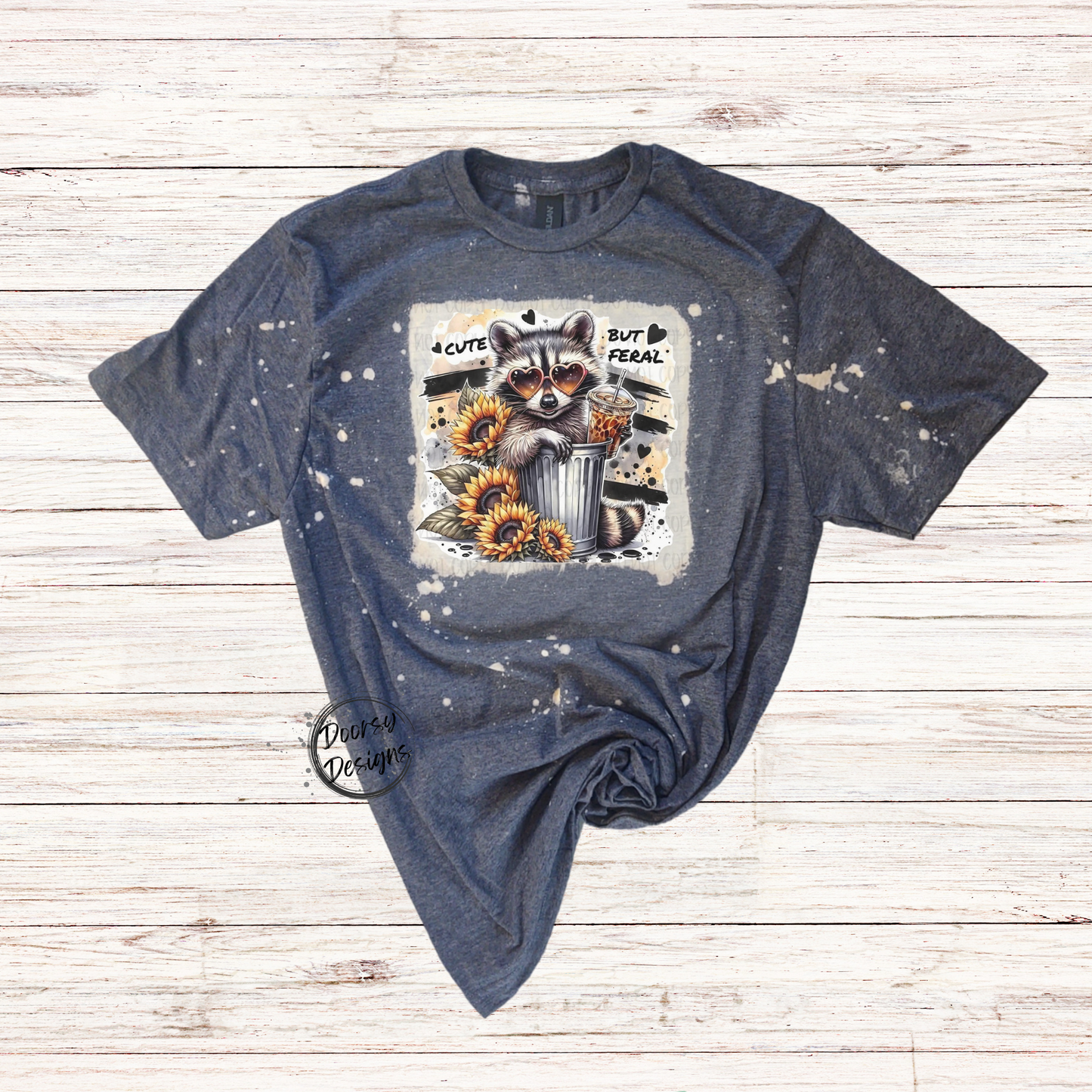 Cute But Feral Raccoon Bleached T-Shirt