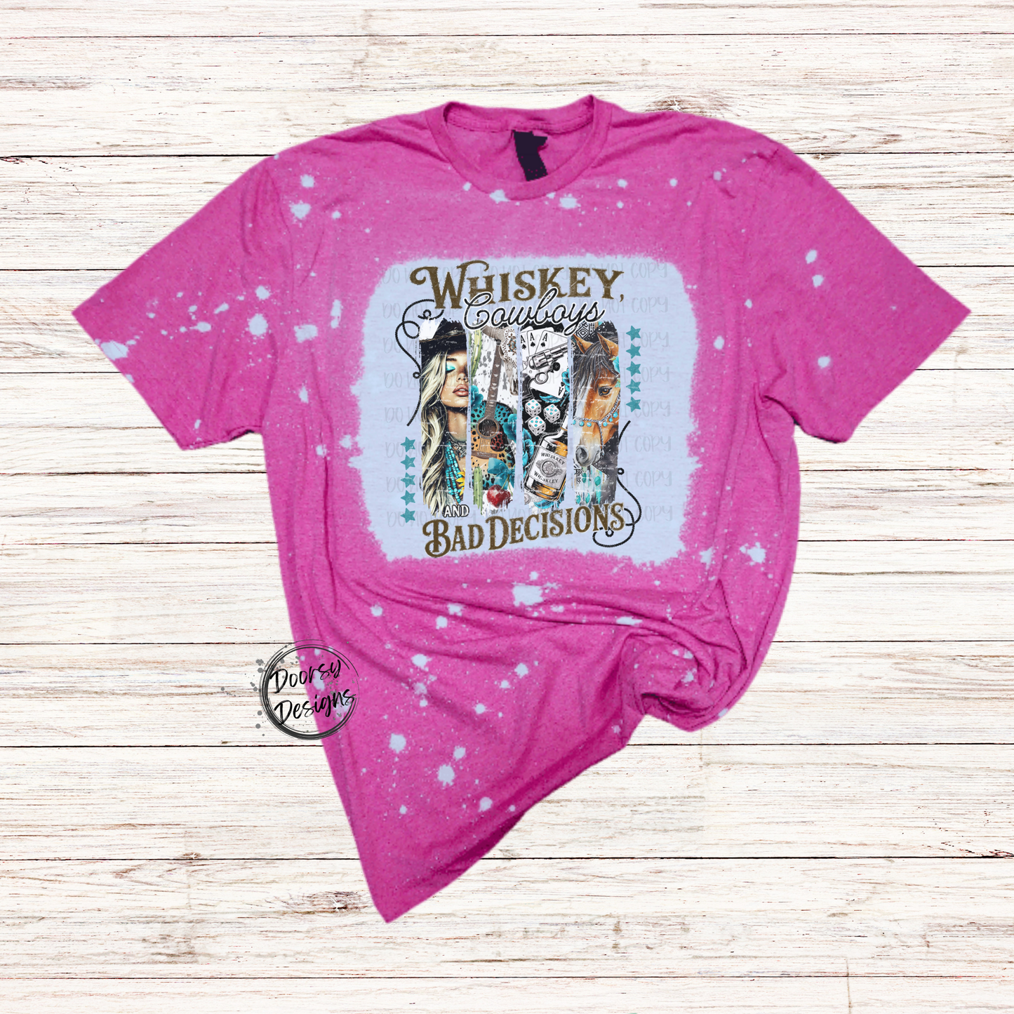 Whisky Cowboys & Bad Decisions Bleached T-Shirt