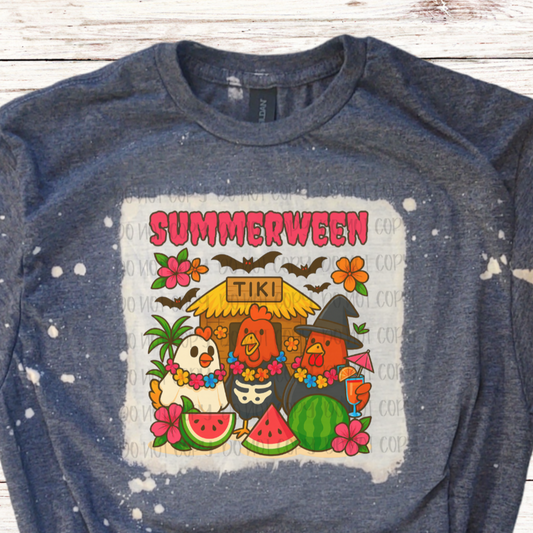 Summerween Bleached T-Shirt with Chickens