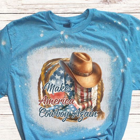 Make America Cowboy Bleached 4th of July Shirt