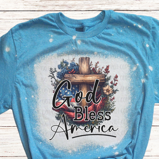Wildflowers God Bless America Bleached 4th of July Shirt