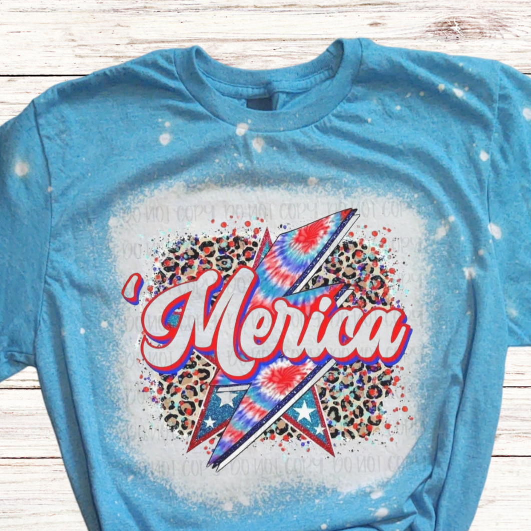 Leopard Print 'Merica Bleached 4th of July Shirt