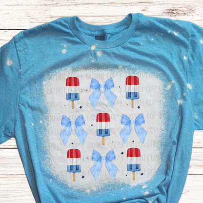 Bows and Popsicles Bleached 4th of July Shirt