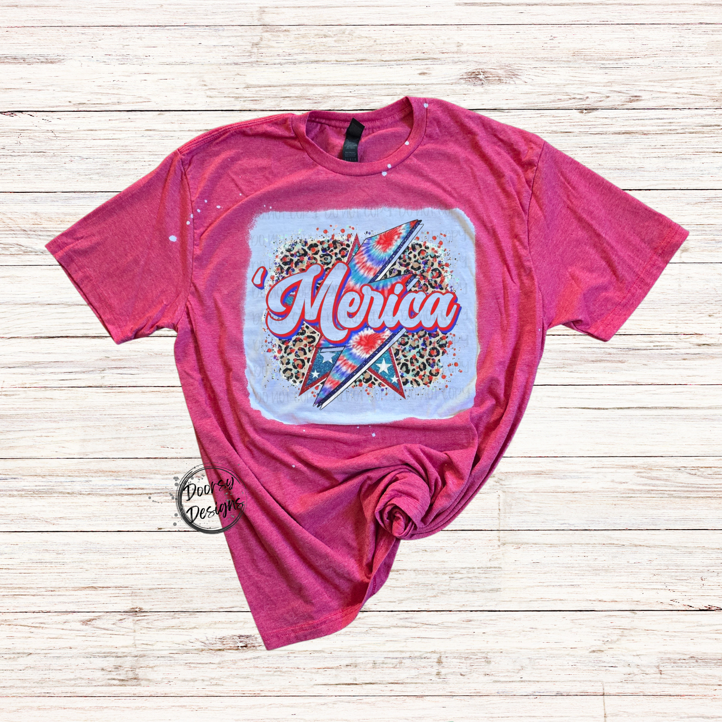 Leopard Print 'Merica Bleached 4th of July Shirt