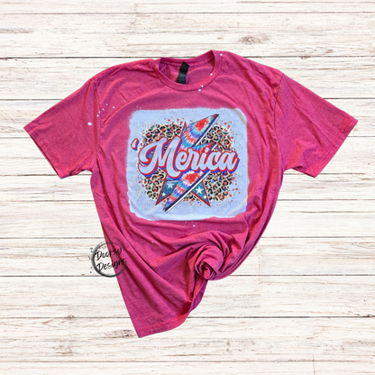 Leopard Print 'Merica Bleached 4th of July Shirt