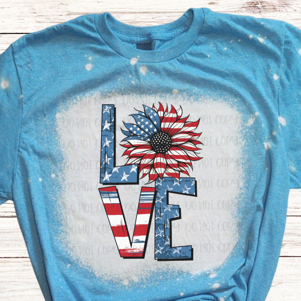 LOVE Sunflower Bleached 4th of July Shirt