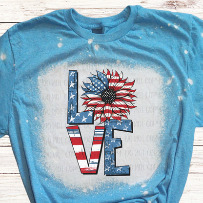 LOVE Sunflower Bleached 4th of July Shirt