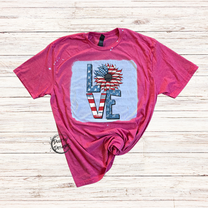 LOVE Sunflower Bleached 4th of July Shirt