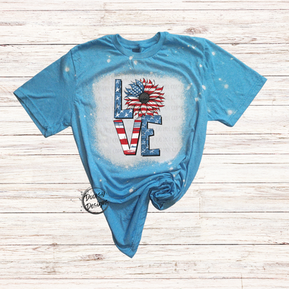 LOVE Sunflower Bleached 4th of July Shirt