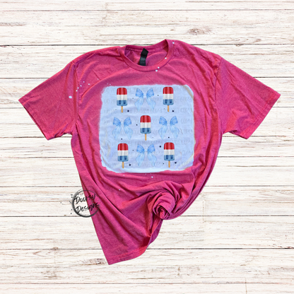 Bows and Popsicles Bleached 4th of July Shirt