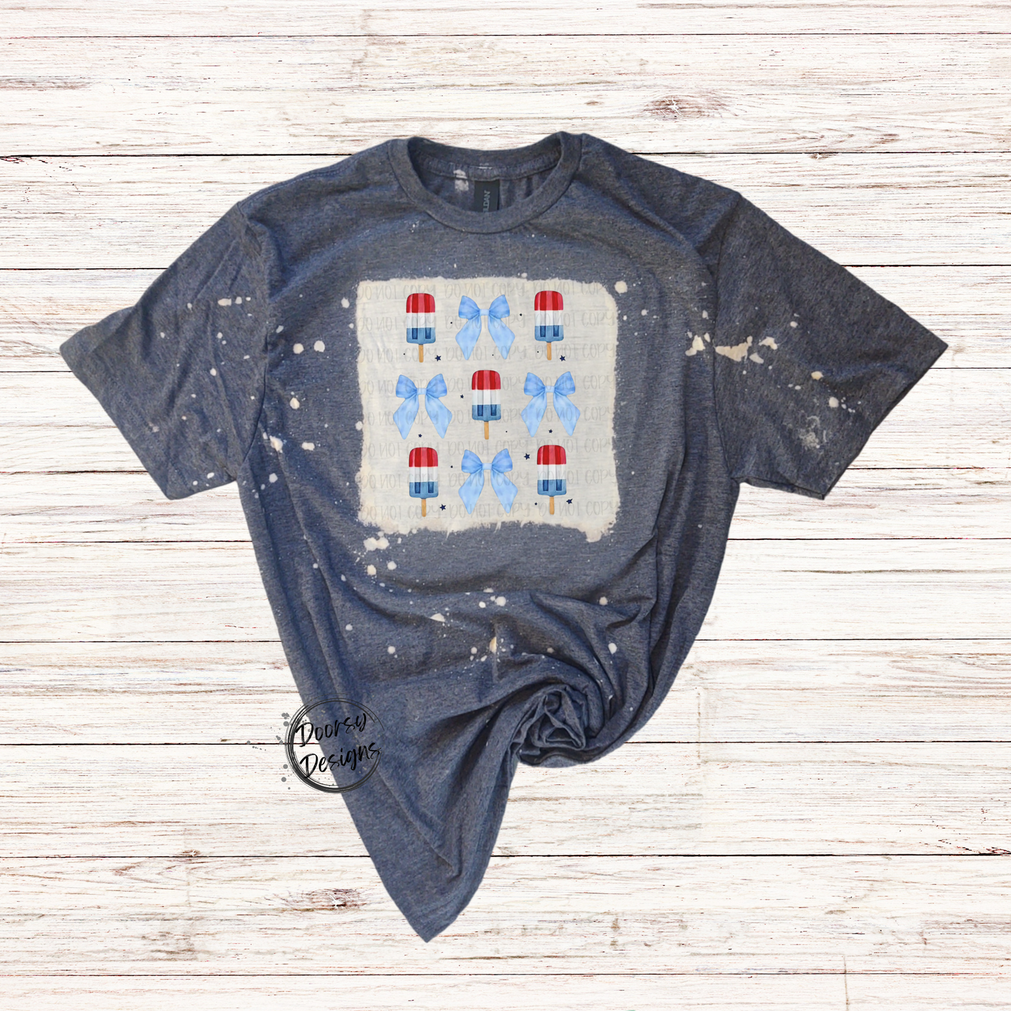 Bows and Popsicles Bleached 4th of July Shirt