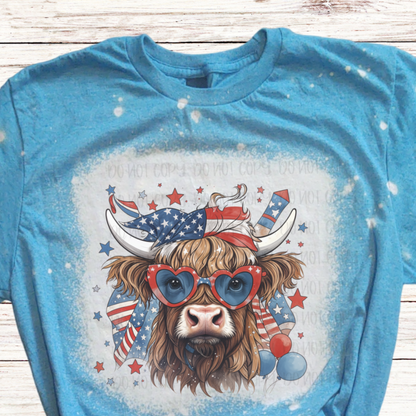 USA Highlander Cow Bleached 4th of July Shirt