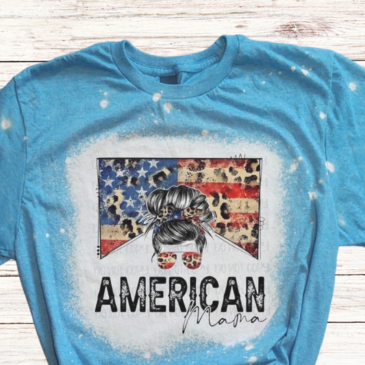 Leopard Print American MAMA Bleached 4th of July Shirt with Flag