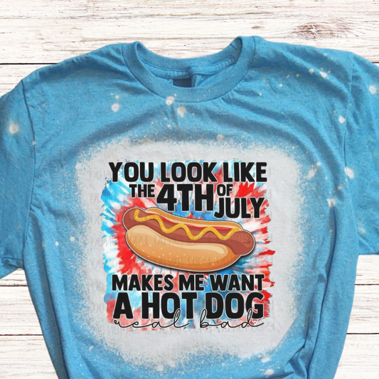 Hot Dog Bleached 4th of July Shirt with Tie Dye