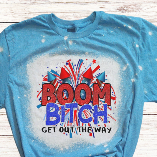 BOOM Bitch Bleached 4th of July Shirt with Fireworks
