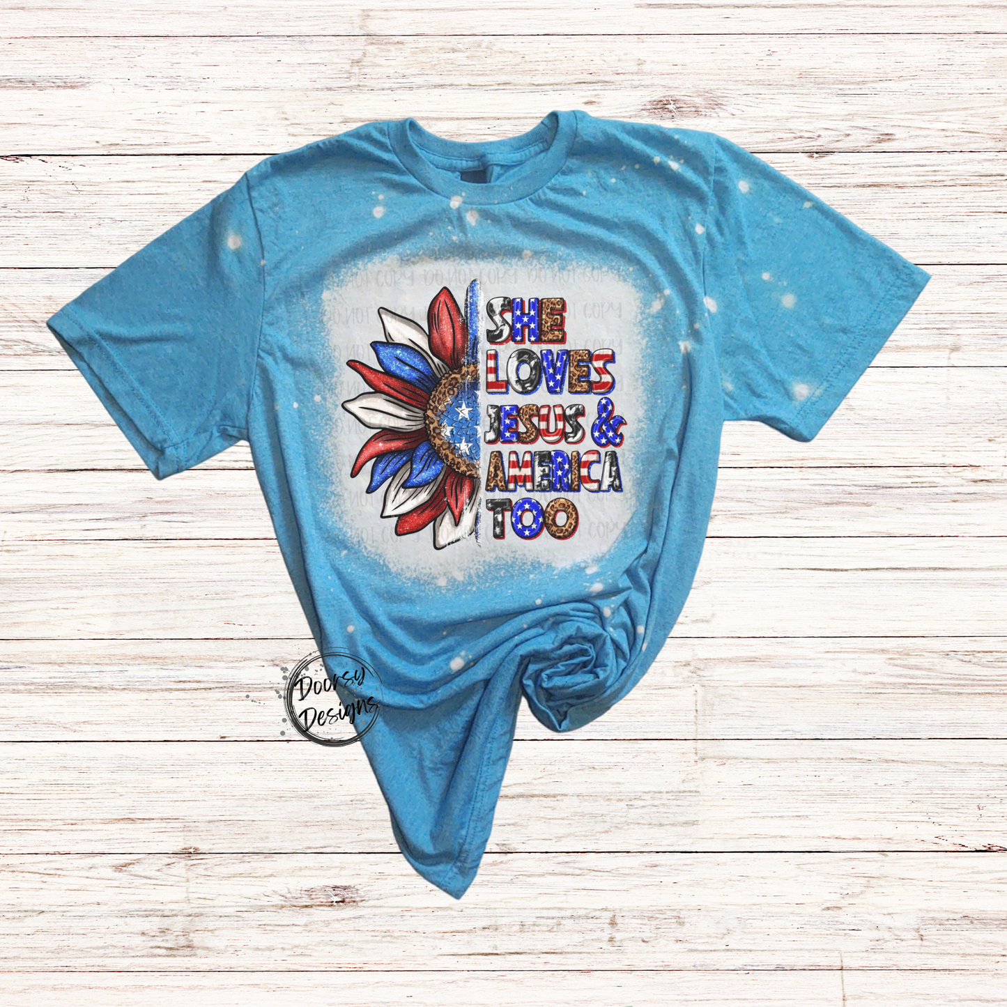 Sunflower She Loves Jesus Bleached 4th of July Shirt