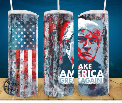 Trump Make American Great Again Tumbler 20oz Sublimation Cup with American Flag