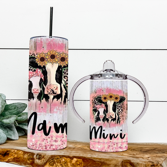 MAMA and MINI Tumbler Set with Cow and Pink Plaid