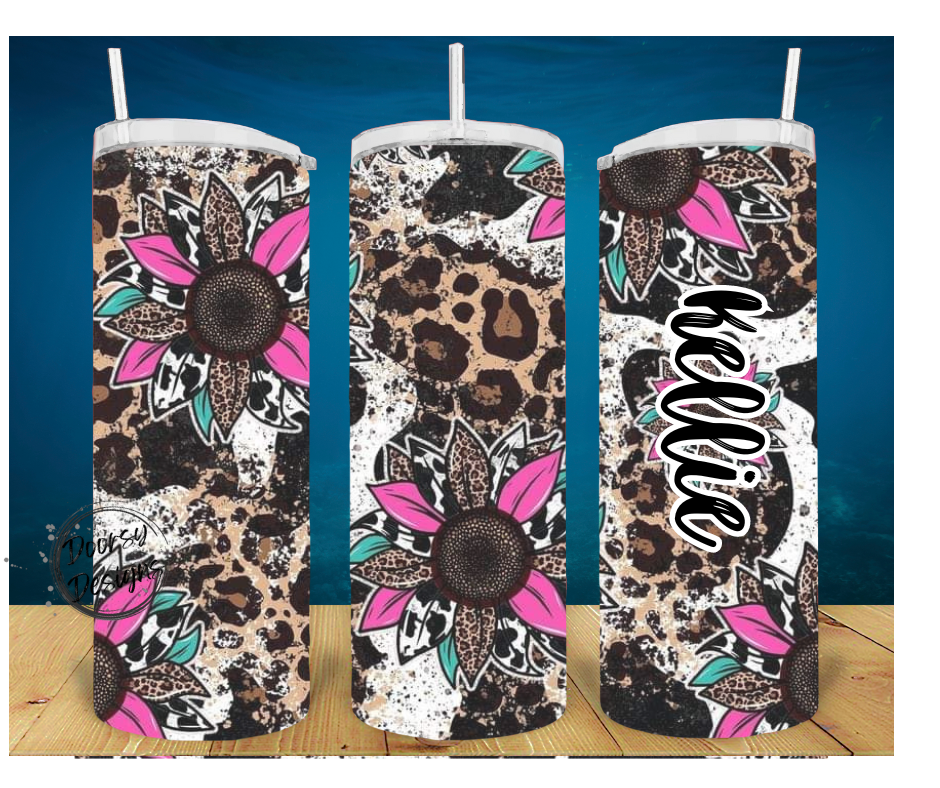 Pink Western Tumbler 20oz Sublimation Cup with Sunflowers