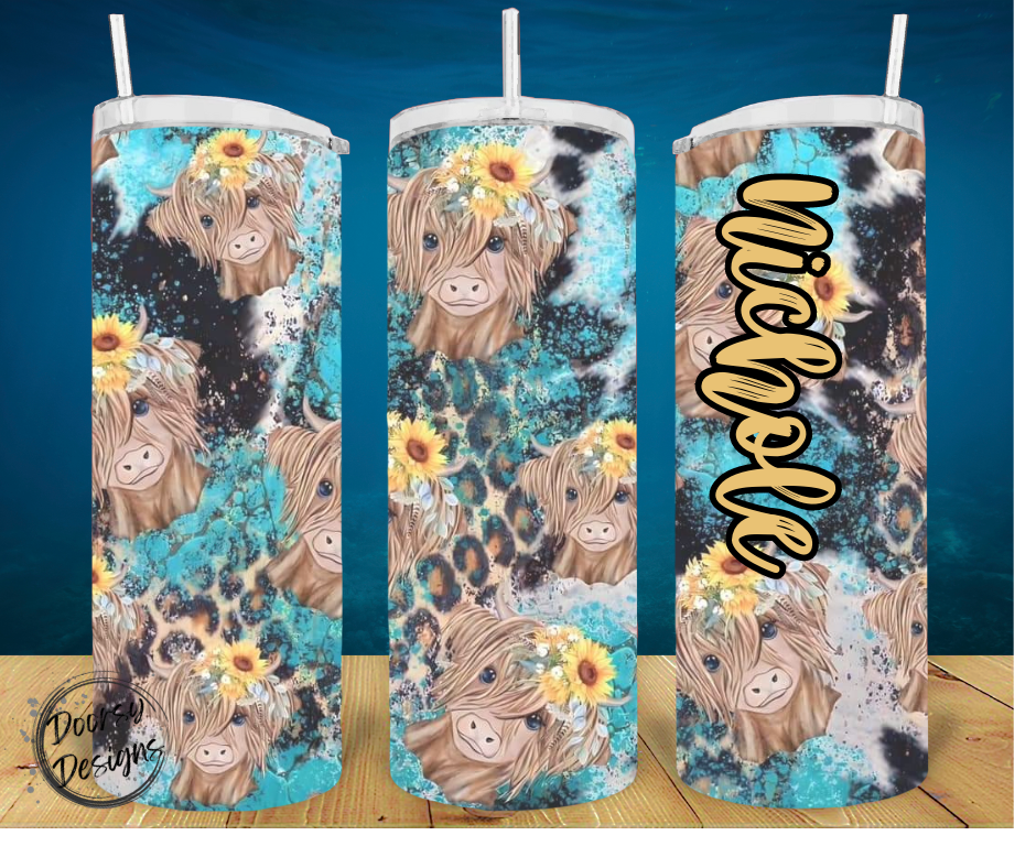 Highland Cow and Leopard Print 20oz Sublimation Cup