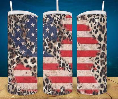 Flag Leopard Print 20oz Sublimation Tumbler Cup