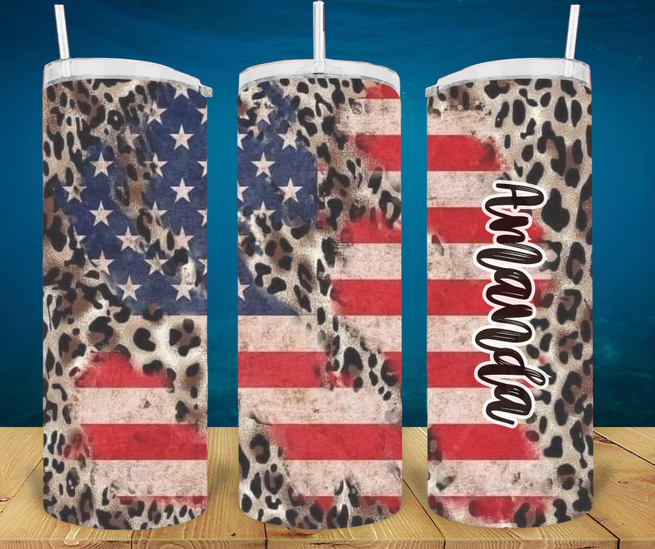 Flag Leopard Print 20oz Sublimation Tumbler Cup