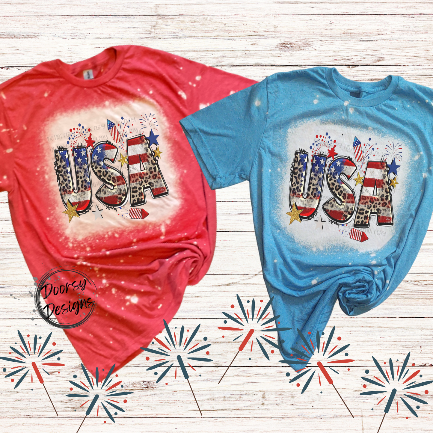 USA 4th of July Shirt with Leopard Print and Fireworks