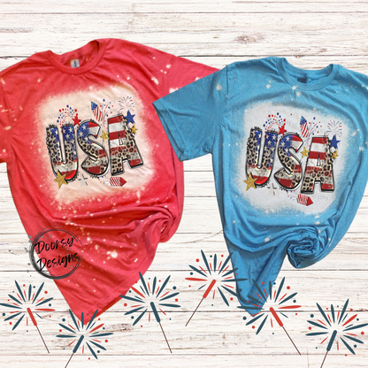 USA 4th of July Shirt with Leopard Print and Fireworks
