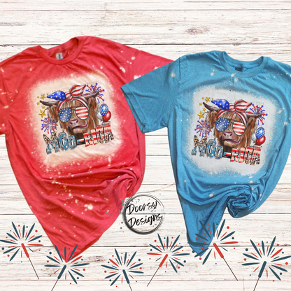 Moo-Rica Highlander Cow Bleached 4th of July Shirt
