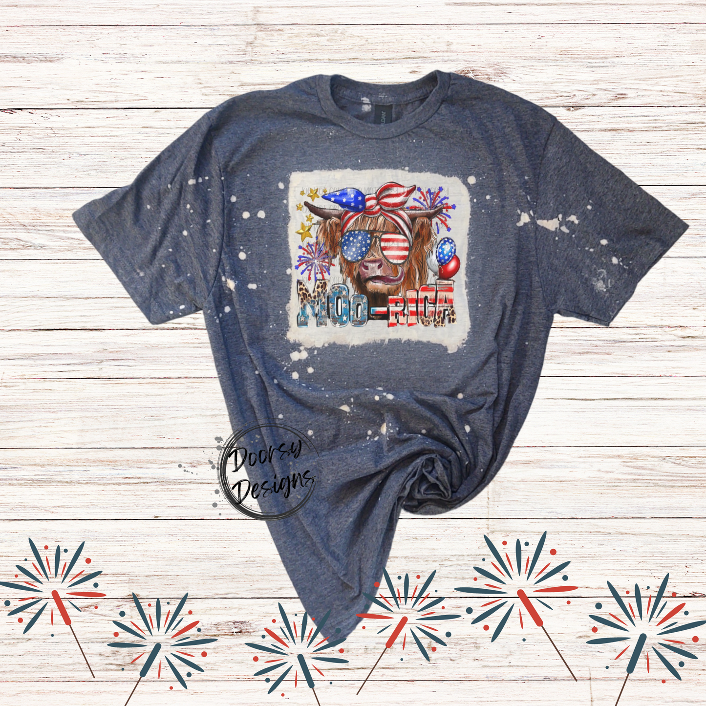 Moo-Rica Highlander Cow Bleached 4th of July Shirt