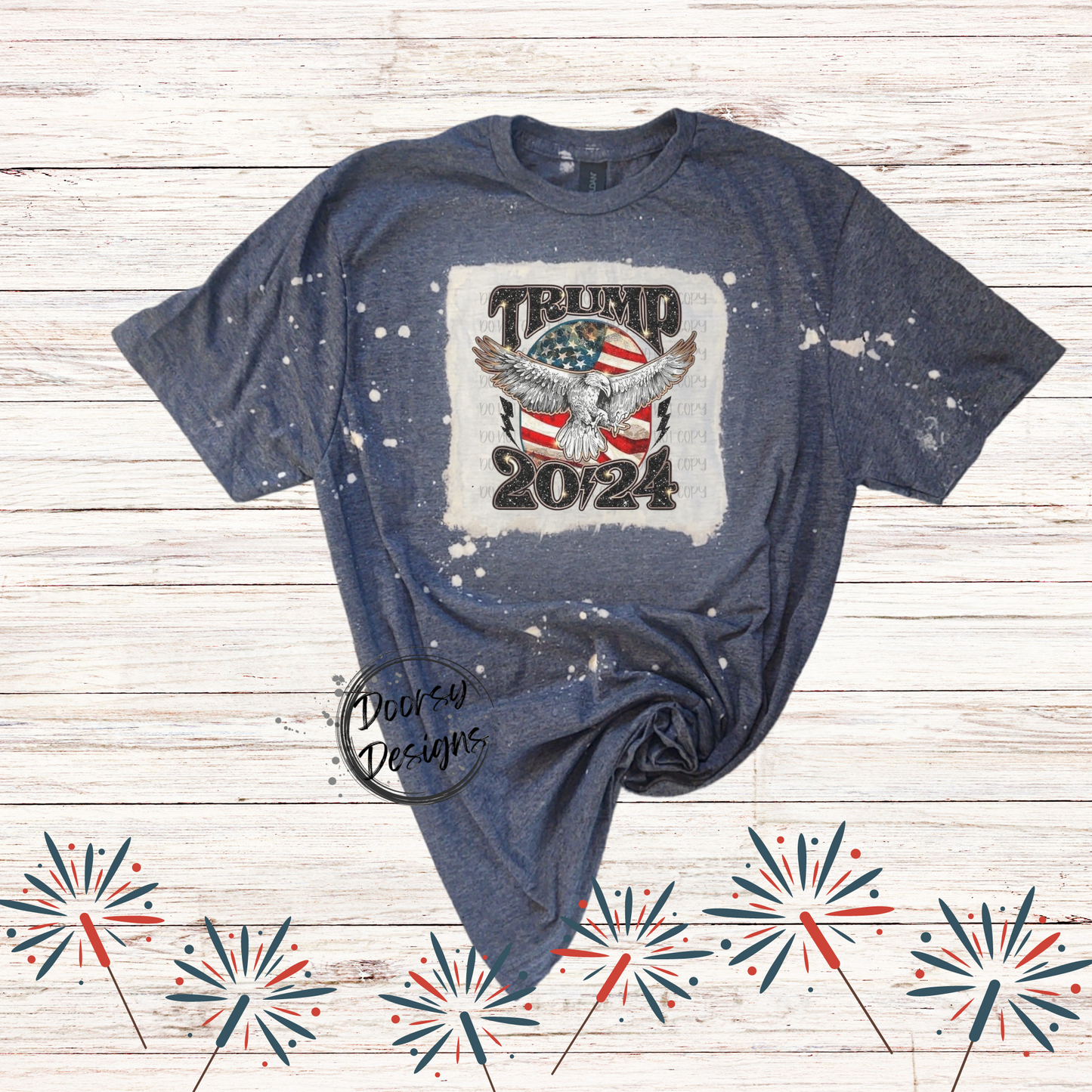 Trump 2024 Bleached 4th of July Shirt with Eagle