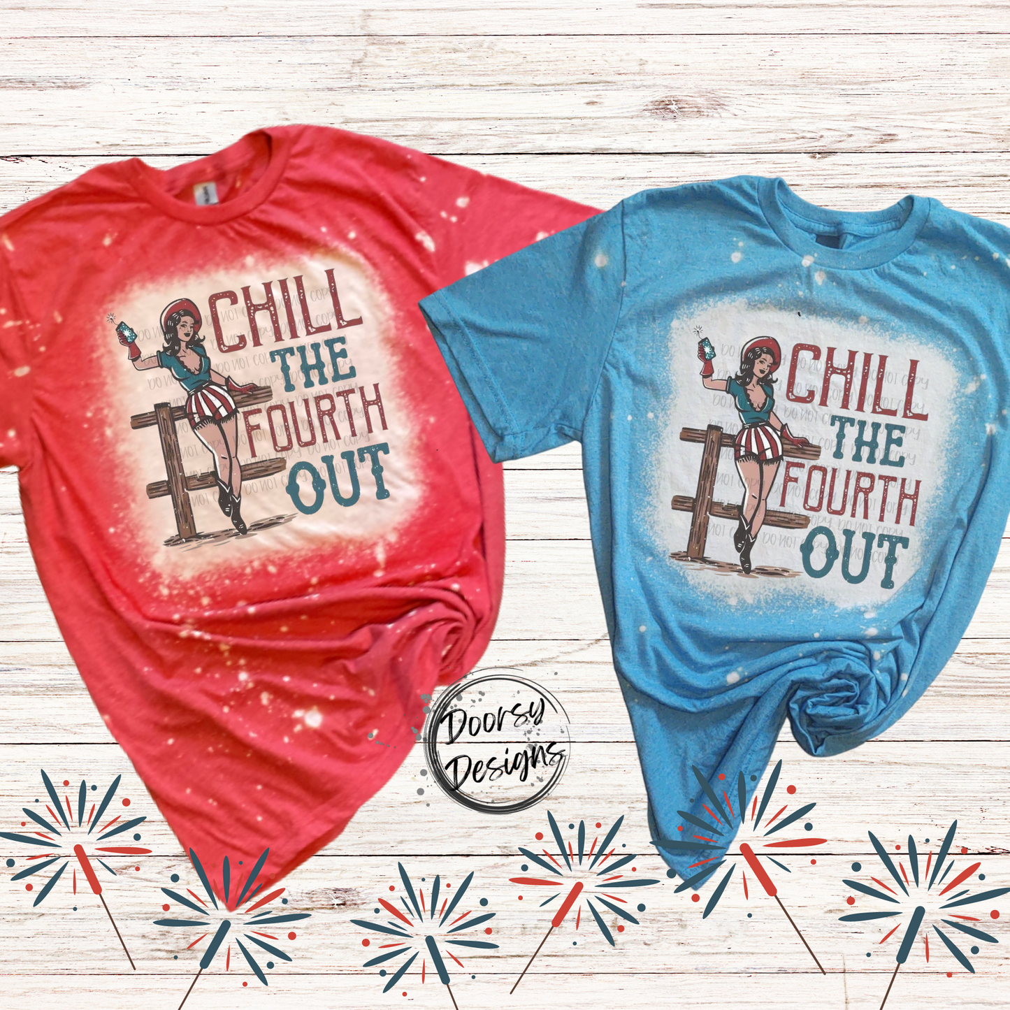 Chill the 4th Out Bleached 4th of July Shirt with Cowgirl
