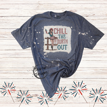 Chill the 4th Out Bleached 4th of July Shirt with Cowgirl