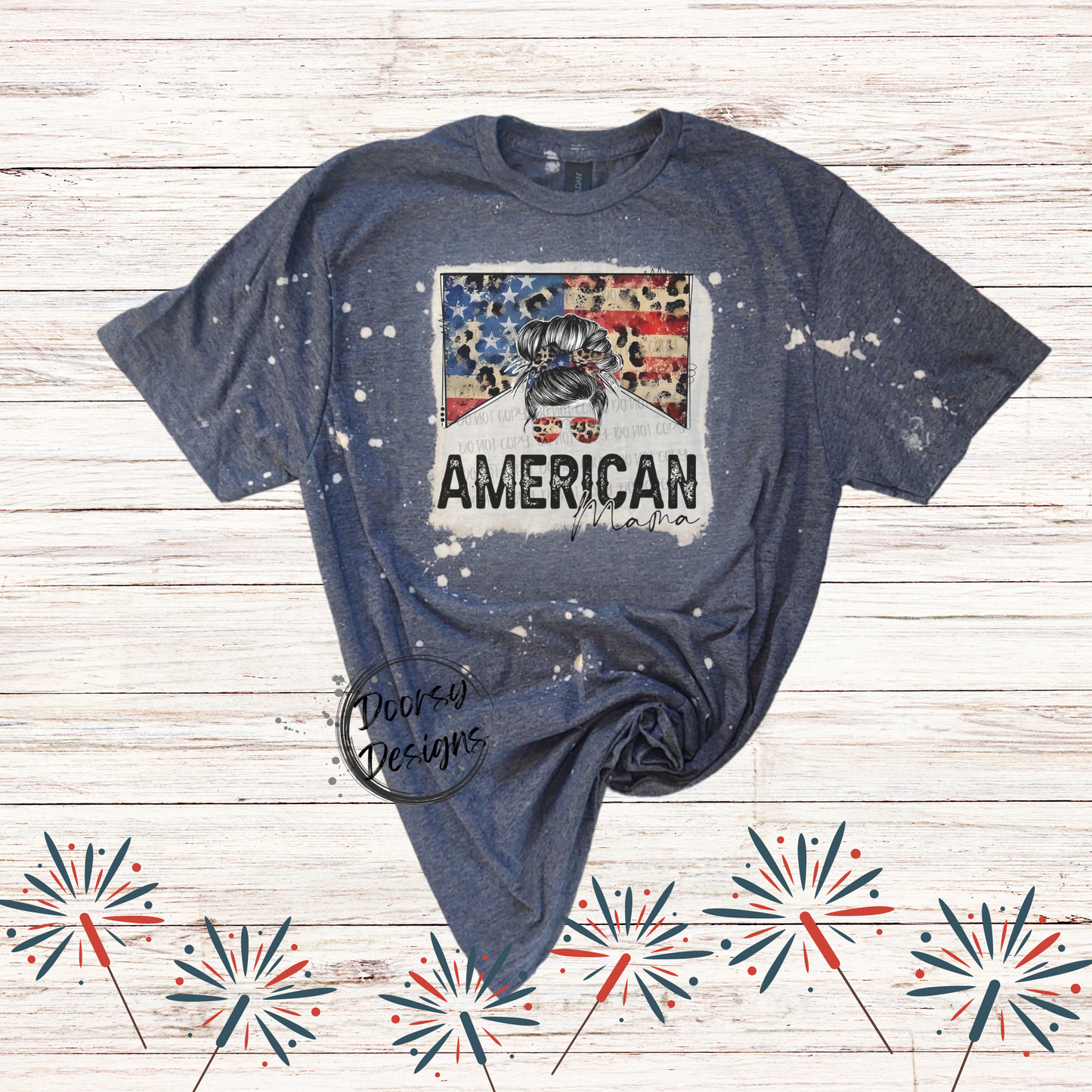 Leopard Print American MAMA Bleached 4th of July Shirt with Flag