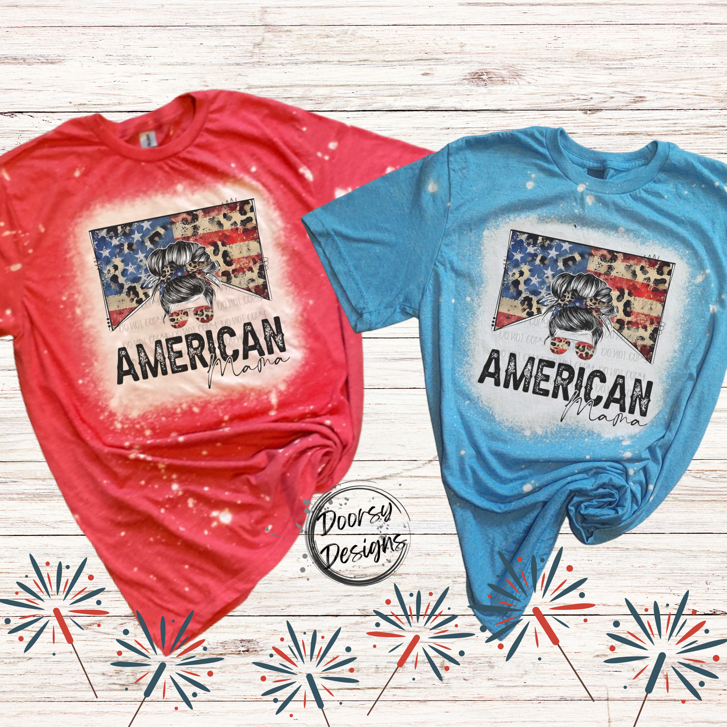 Leopard Print American MAMA Bleached 4th of July Shirt with Flag