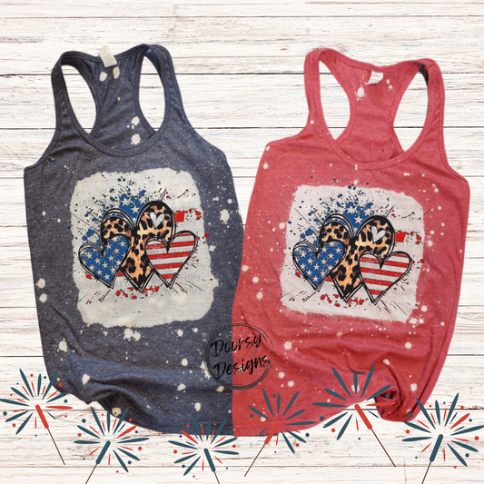 Leopard Print Hearts Bleached 4th of July Tank Top