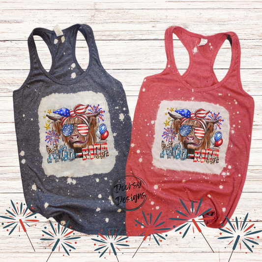 Cow Moo-Rica Bleached 4th of July Tank Top
