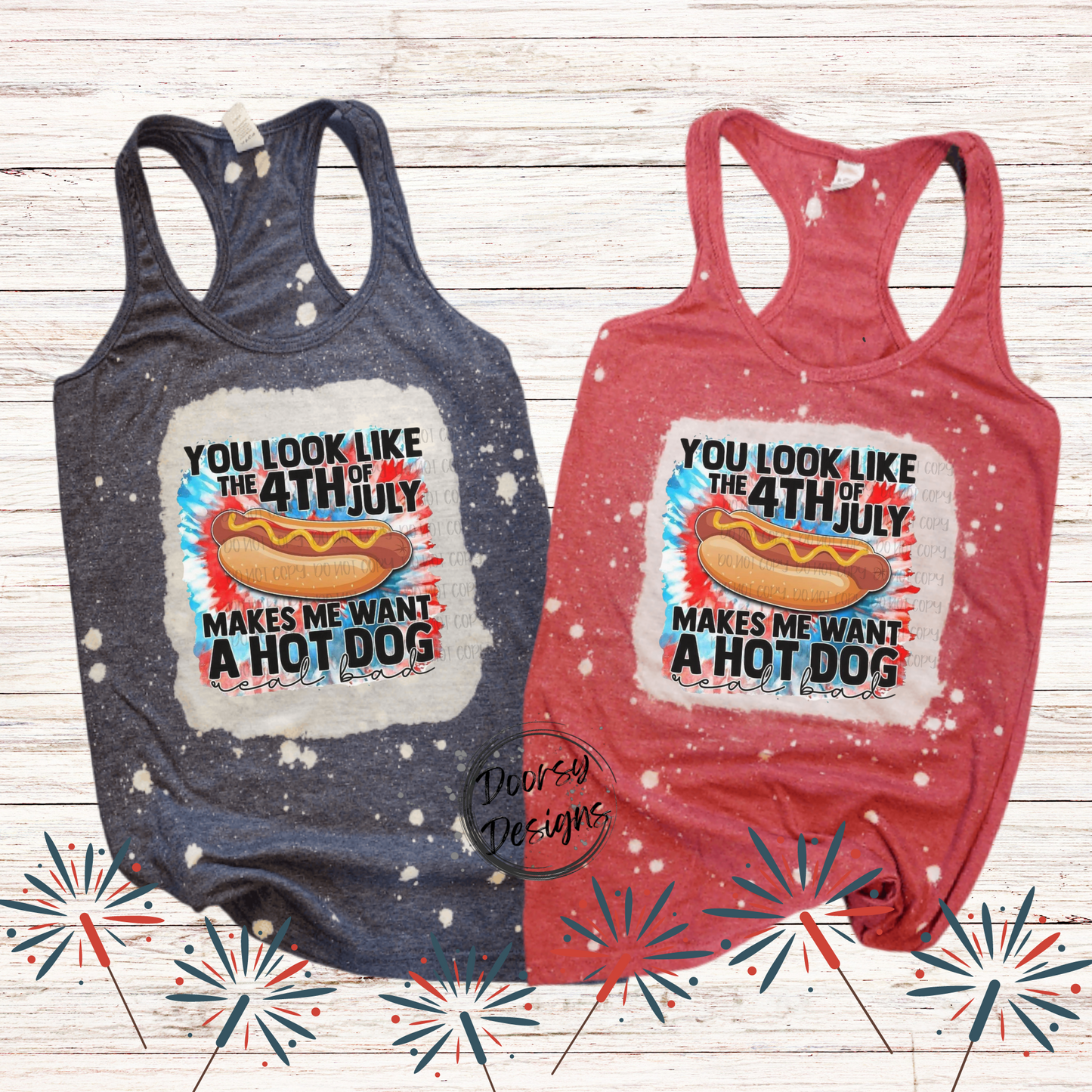 Make Me Want a HOT Dog Bleached 4th of July Tank-Top