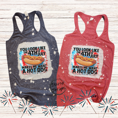 Make Me Want a HOT Dog Bleached 4th of July Tank-Top