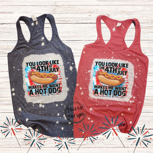 Make Me Want a HOT Dog Bleached 4th of July Tank-Top
