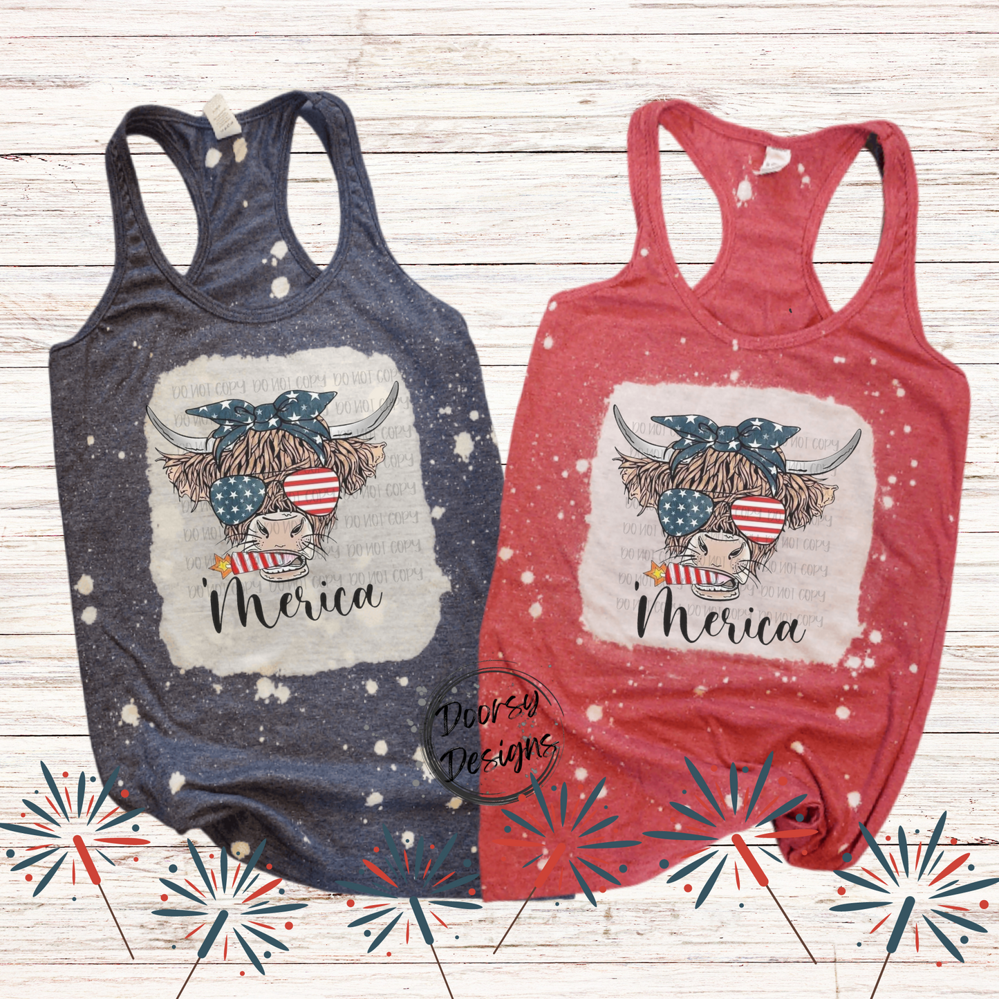 Highlander Bleached 4th of July Tank-Top with Firecracker