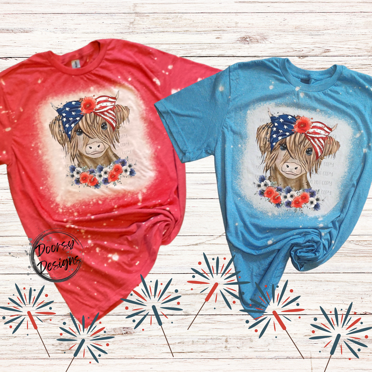 Patriotic Baby Cow Bleached 4th of July Shirt