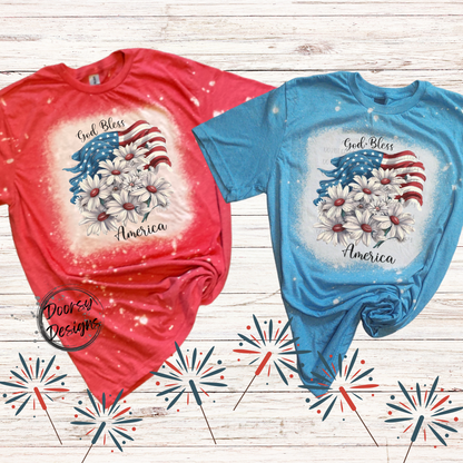 God Bless America 4th of July Shirt with Flowers and US Flag